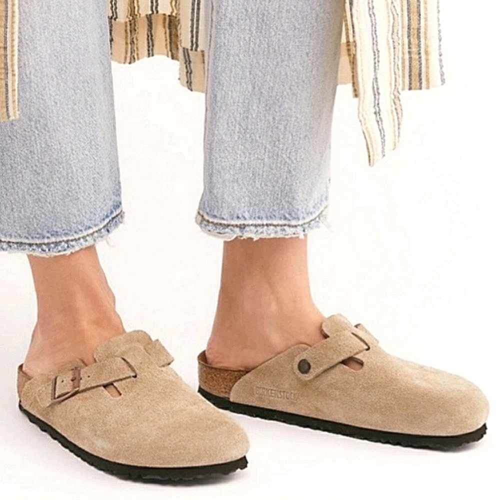 Birkenstock Boston Taupe Suede Leather Clog sz 10